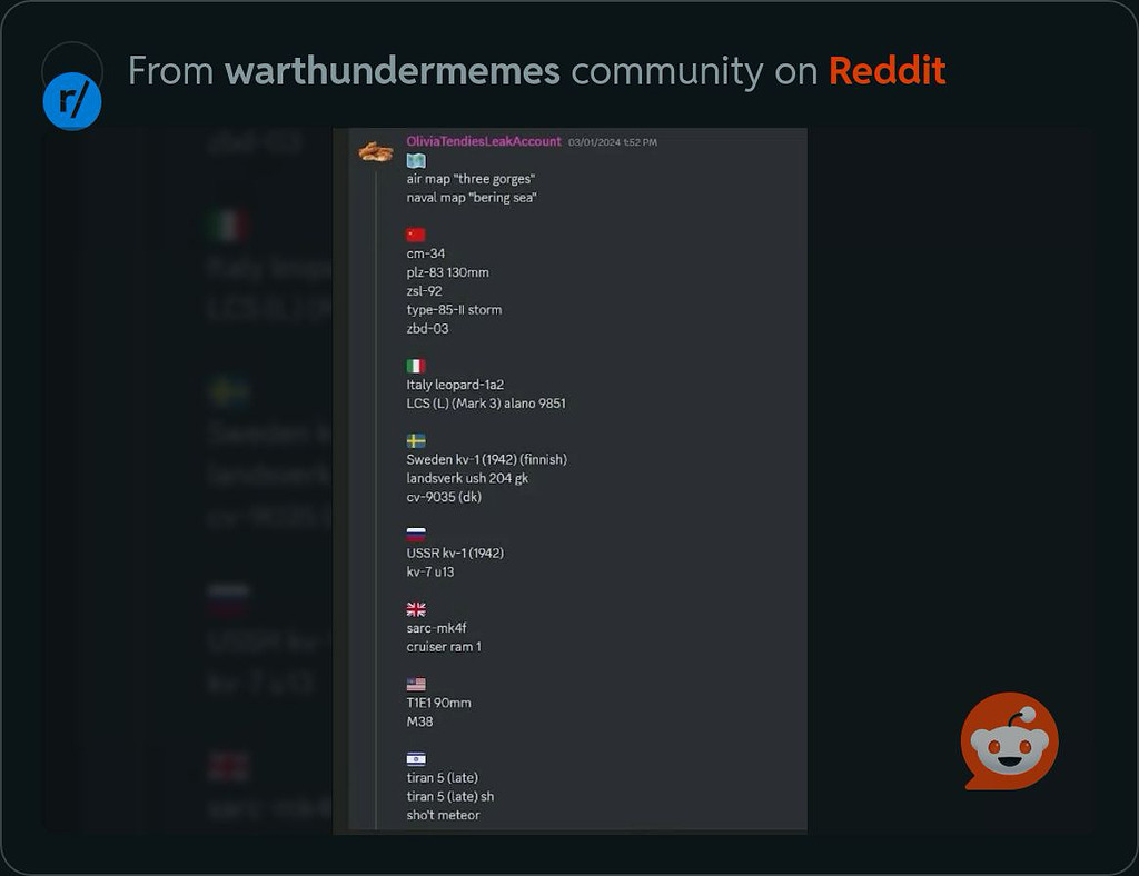 New Leak List From Olivia General Discussion War Thunder Official