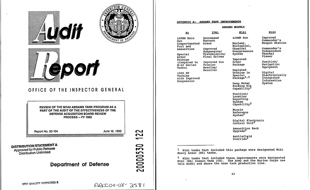 M1A2 did not feature improved armor