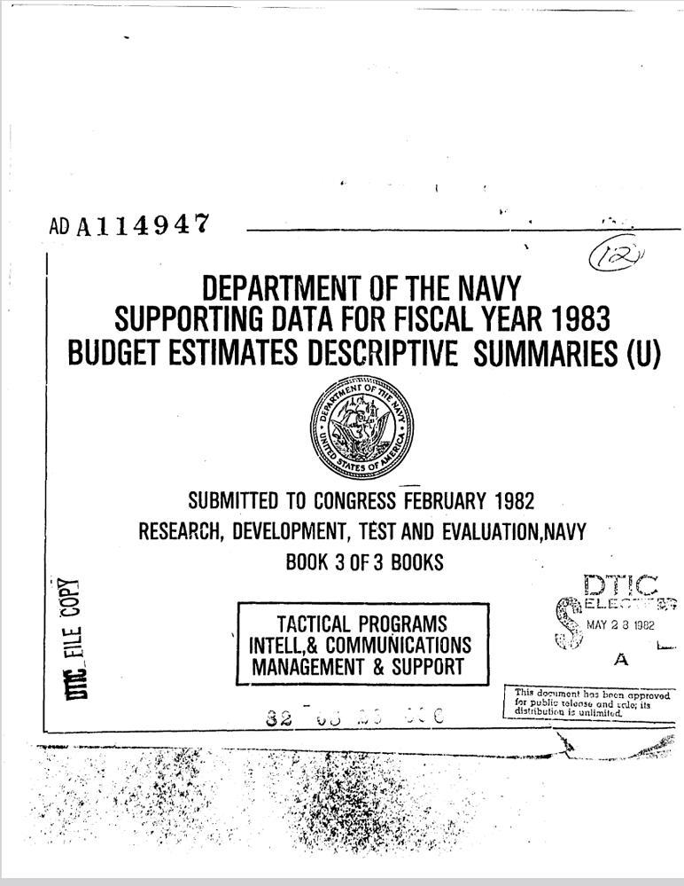 Department of the Navy Supporting Data for FY83 (ADA114947)