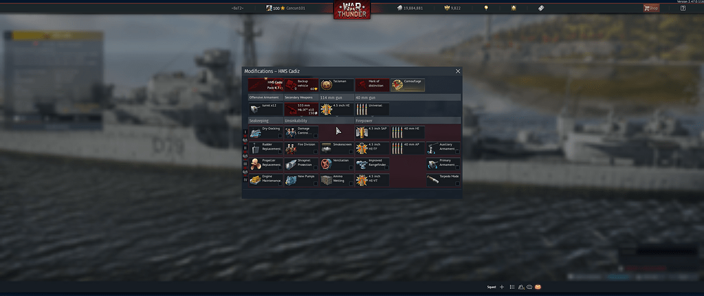 Modifications View - HMS Cadiz