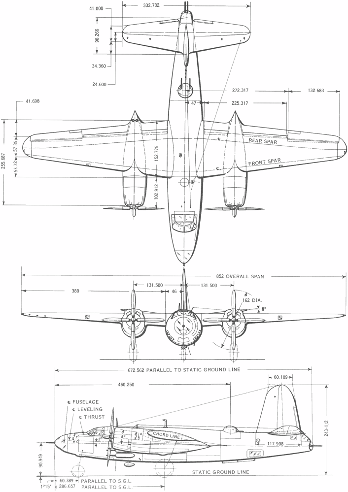 Martin_B-26F_Marauder_3-view_line_drawing