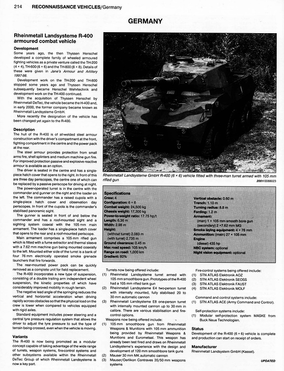 R400, Jane's AA 2002-2003