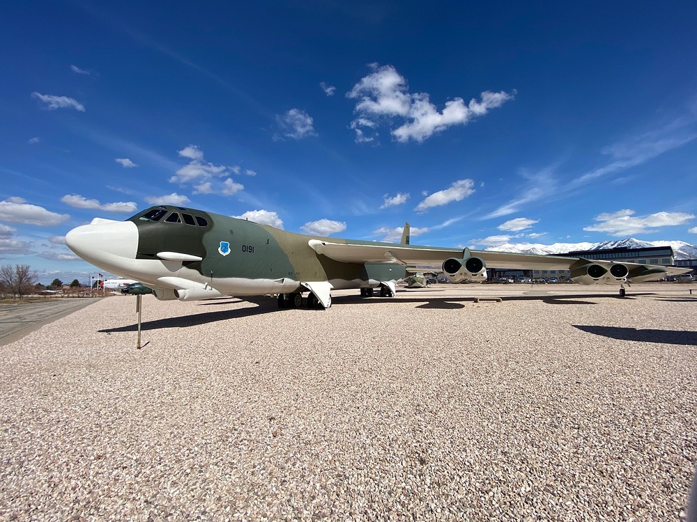 The B-52G Stratofortress being displayed as a Museum Plane in an aviation museum , air museum , or air and space museum Hill Aerospace Museum in Riverdale, Utah