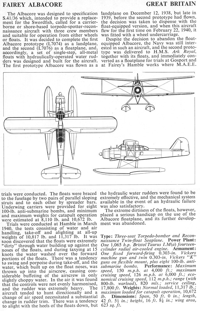 Fairey Albacore floatplane