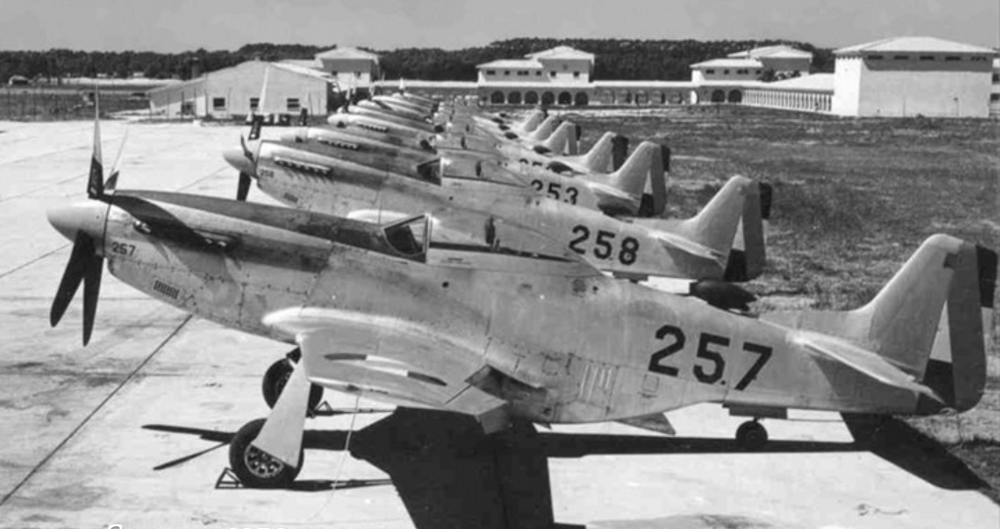 Uruguayan Air Force North American F-51D Mustangs in Carrasco Air Base, late 1950s.