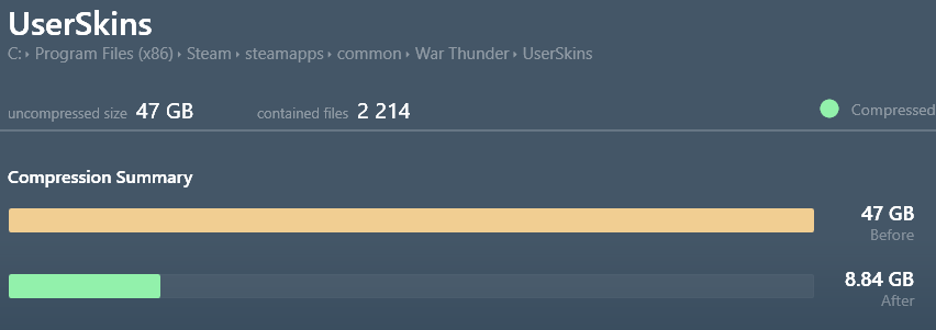 CompactGUI's post-compression assesment, credit to my good friend Enossaji for the screenshot of his own savings.