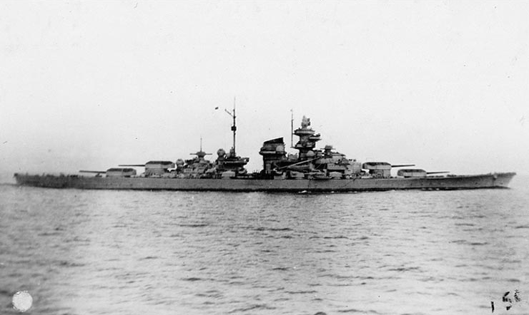 Tirpitz under way, probably in 1941