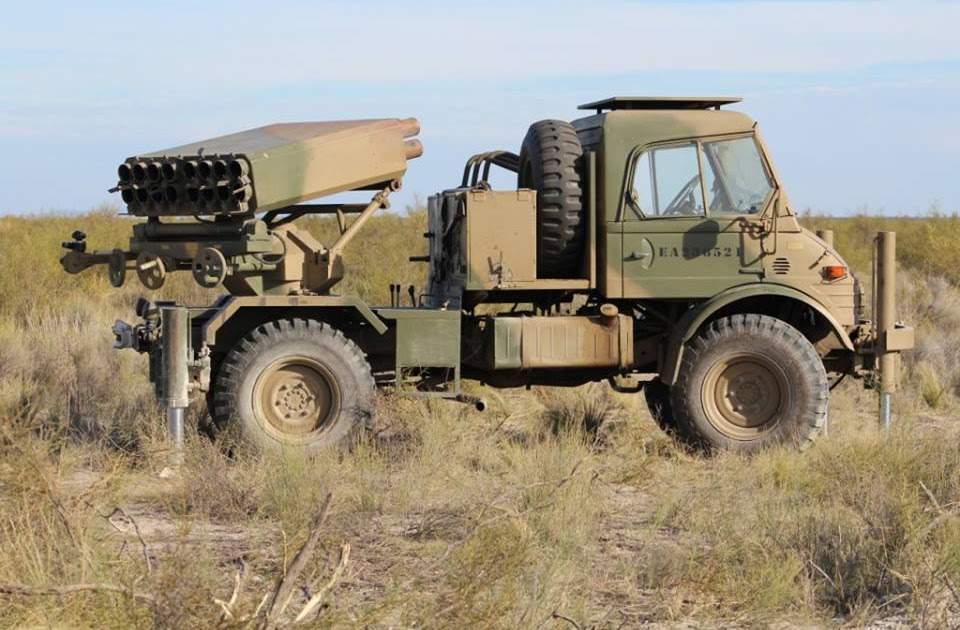 SLAM Pampero MLRS mounted on an Unimog