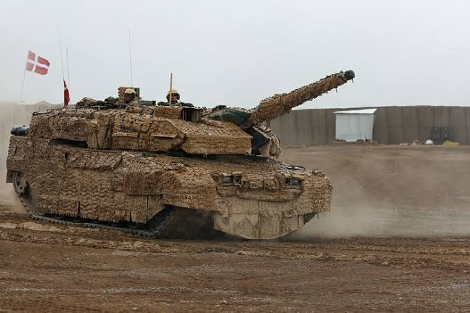 Leopard 2A5DK with camouflage net in Afghanistan