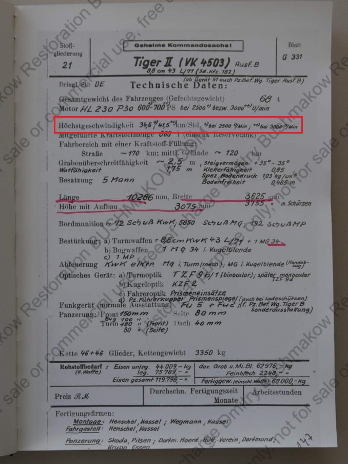 Tiger II technical information 1945